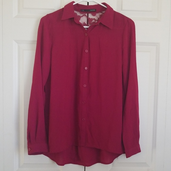 Cranberry Button Down Blouse - Picture 1 of 5